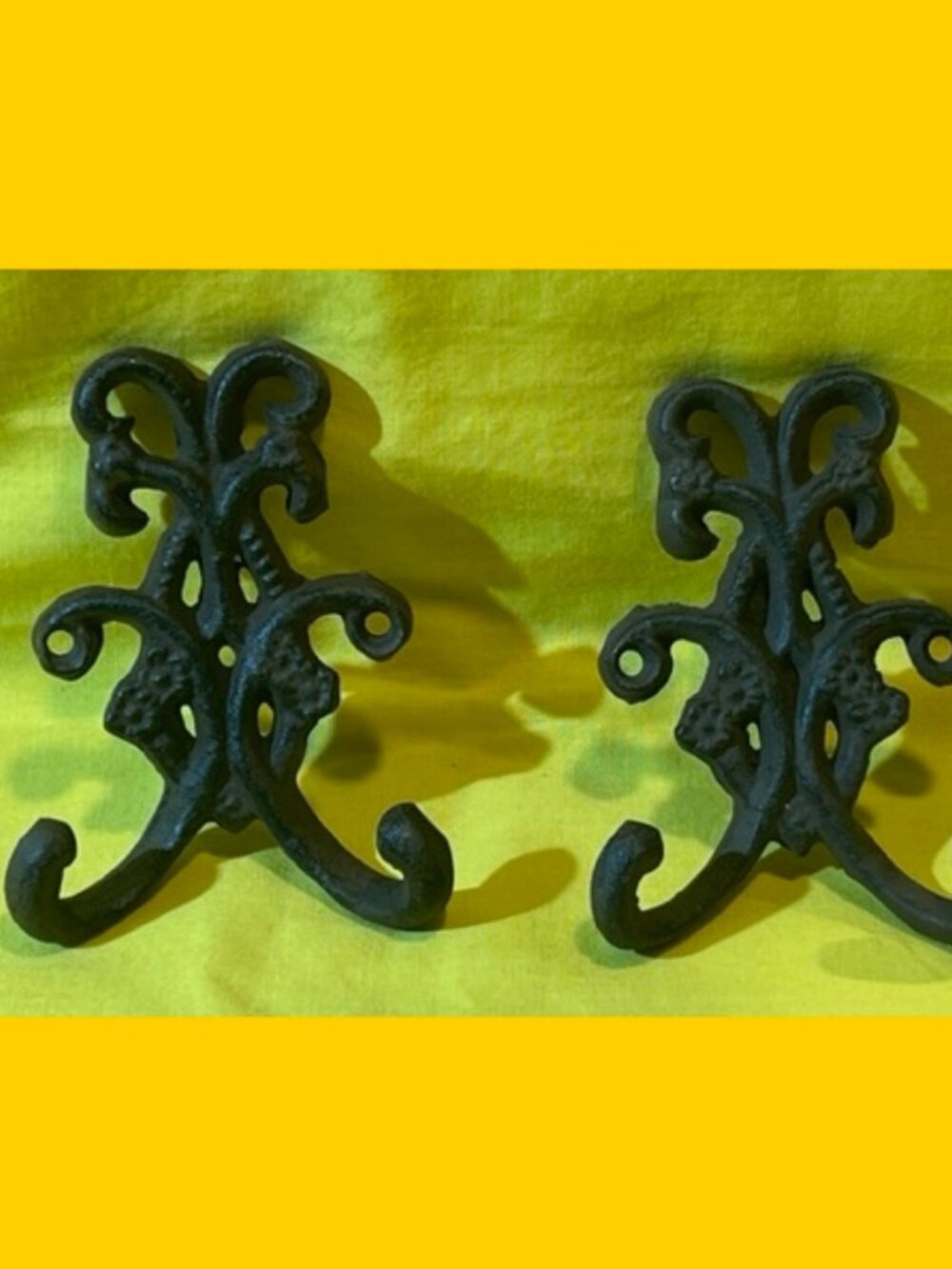 Two (2) Cast Iron Antique 3 1/2" tall Rustic Double Floral Hook Two 0170-01556